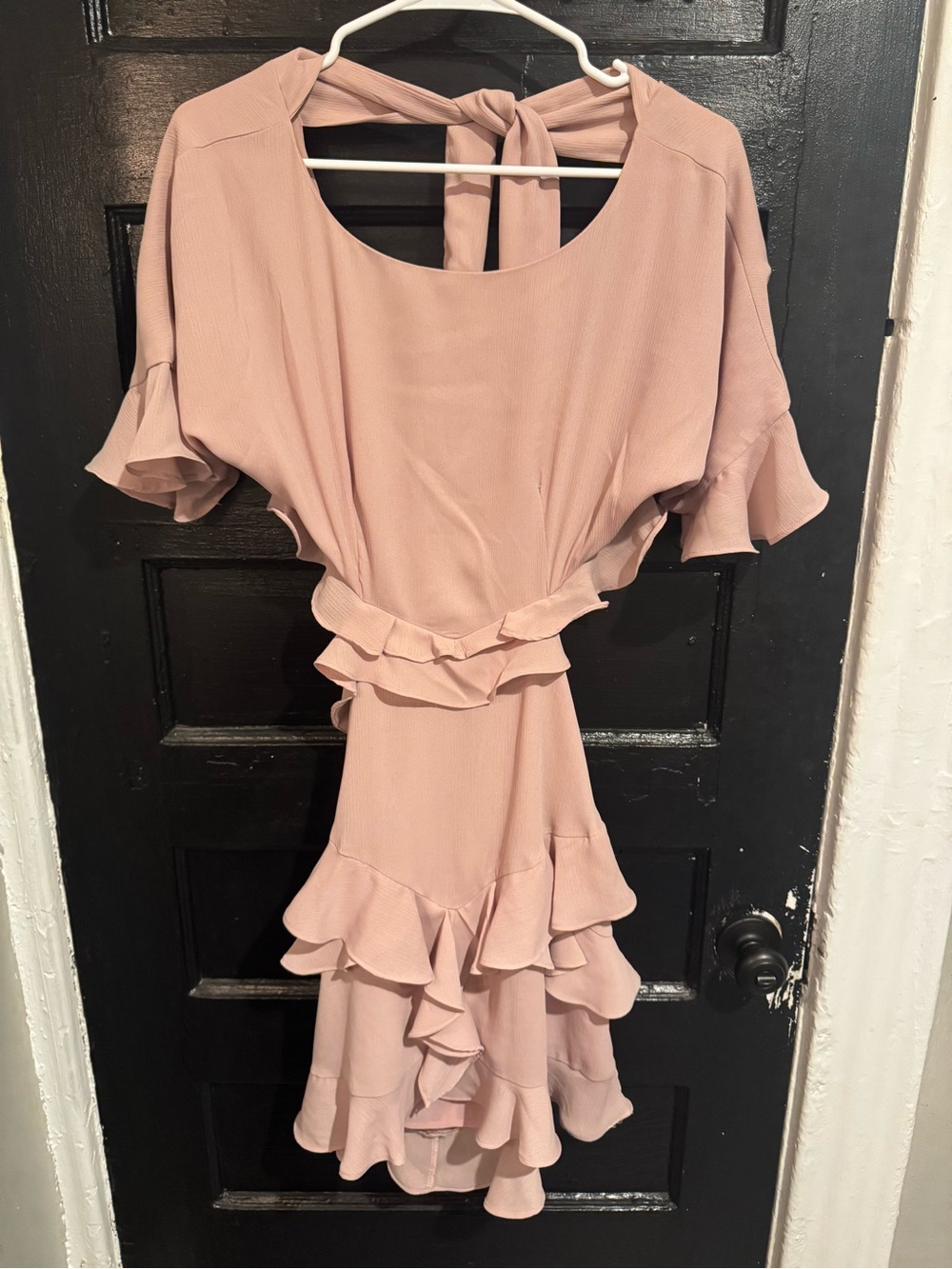 Storia Blush Tiered Ruffle Midi Dress